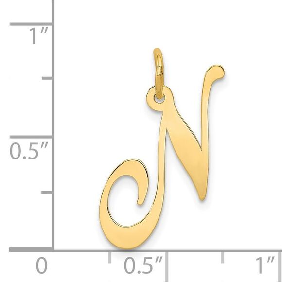 Kazi Luxury 14k Yellow Gold Large Fancy Script Letter N Initial Charm - Picture 3 of 3